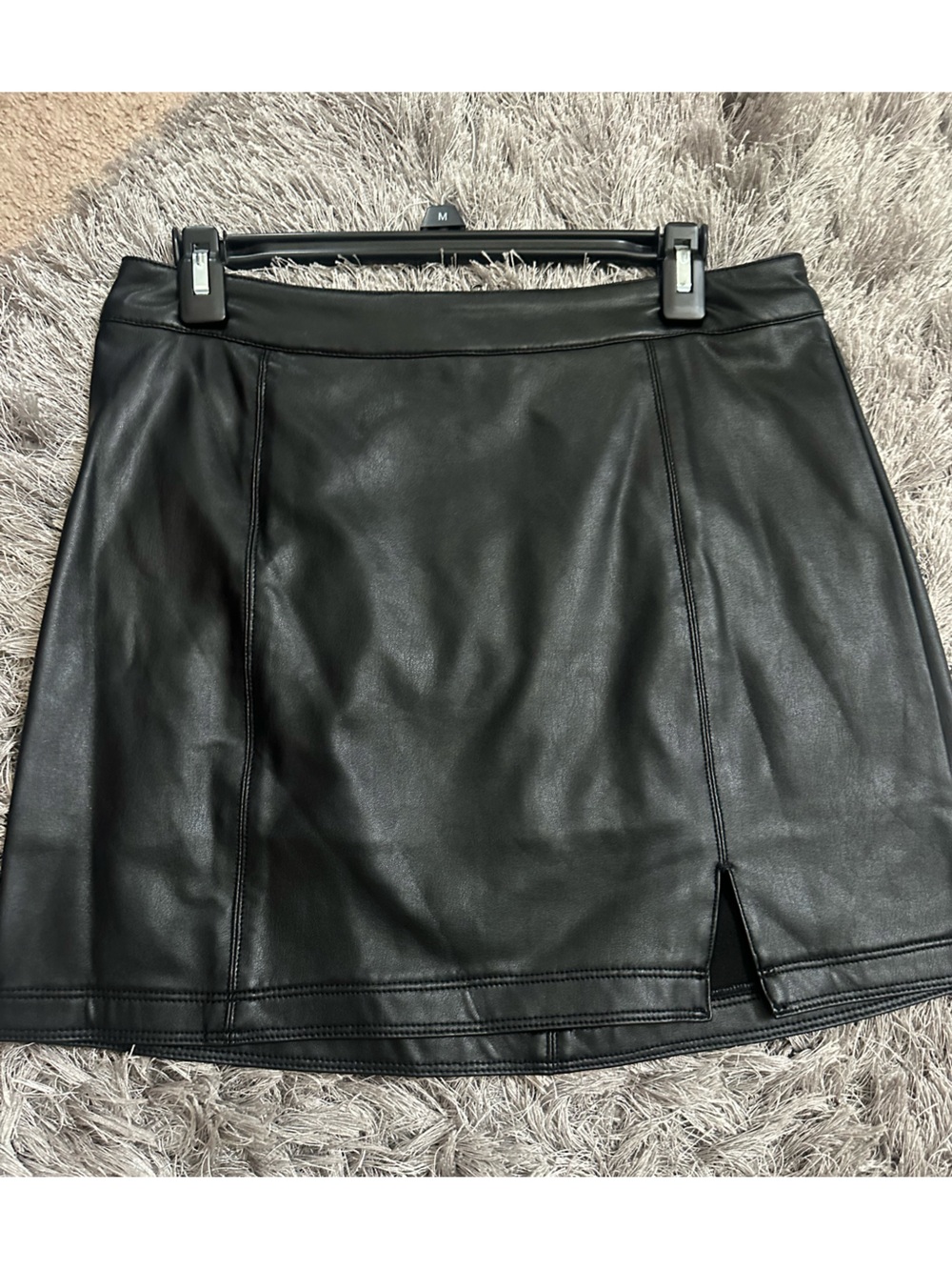 Rewash Black Faux Leather Pencil Skirt with Front Slit
